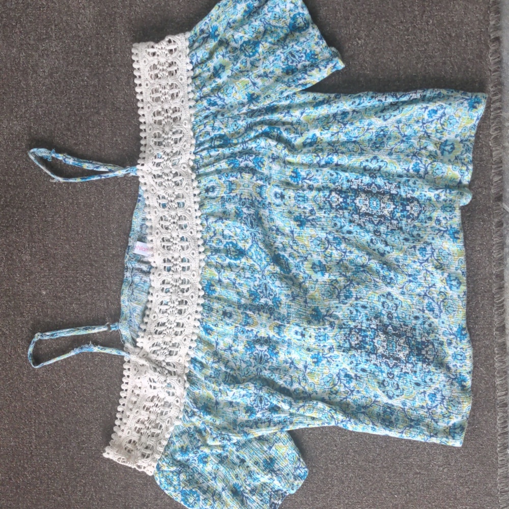 Xhilaration Off the Shoulder Lace White and Blue Blouse